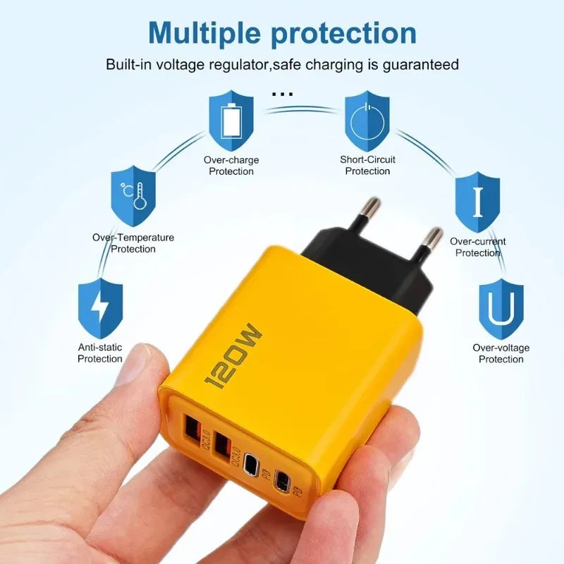 120W Fast Charging 4 Ports Mobile Phone Charger QC3.0