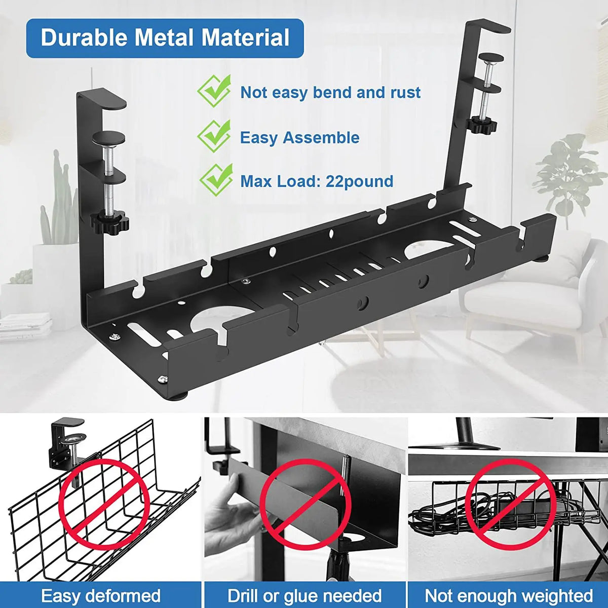 Telescopic Under Table Storage Rack Metal Cable