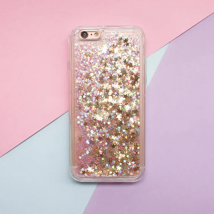 Love Heart Stars Glitter Phone Case For iPhone 15