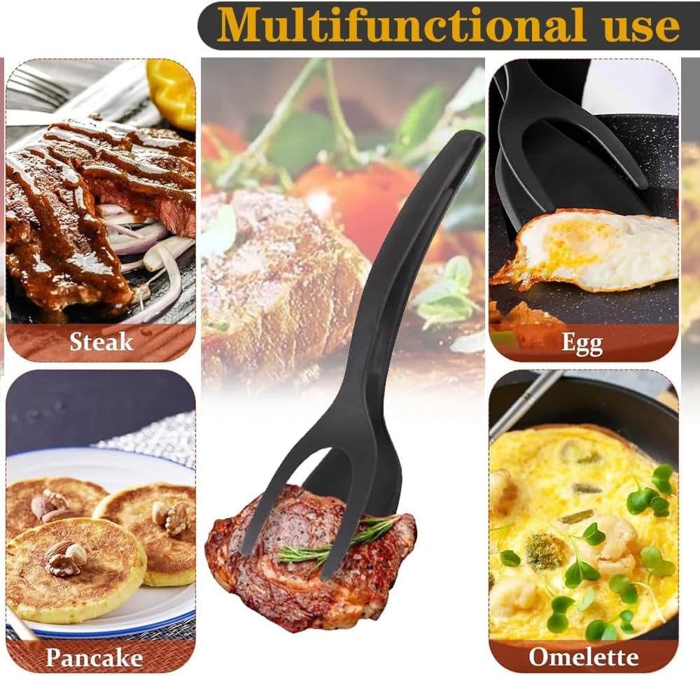 New 2 in 1 Grip Flip Spatula Tongs Egg Flipper