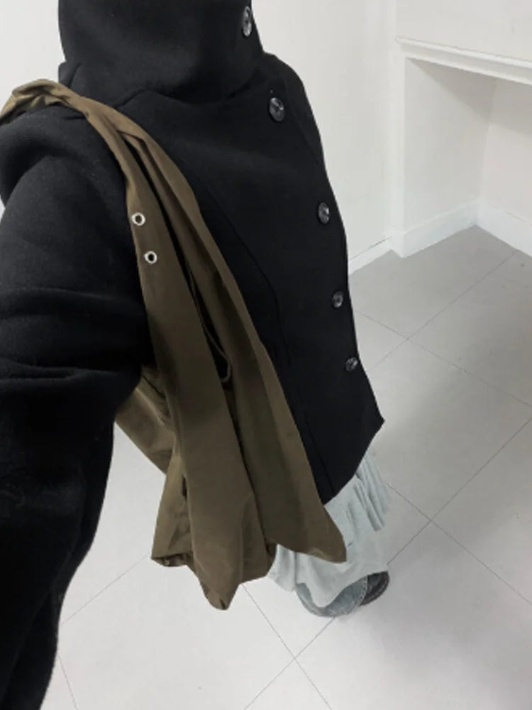Manteau slim rétro à col montant pour femme