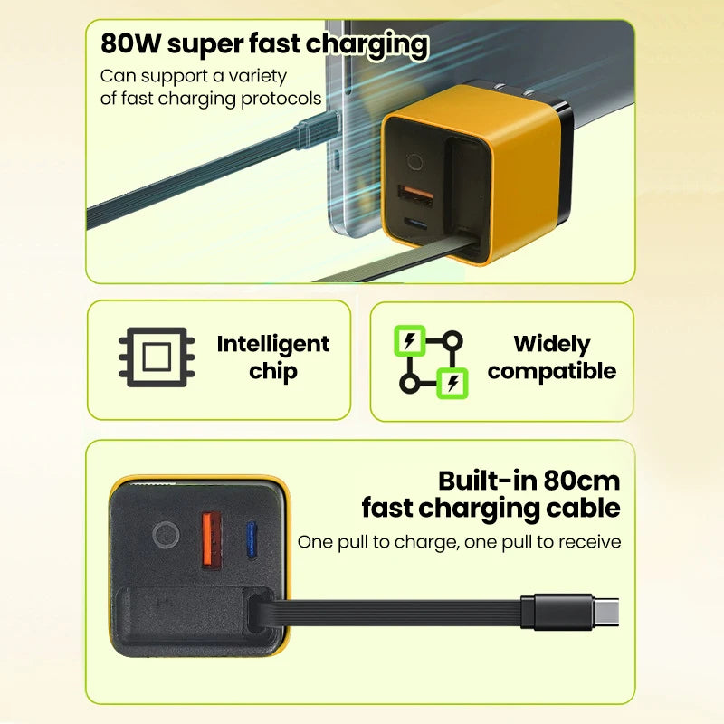 Elough 80W USB Type C Charger with Retractable