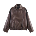 2026 Autumn Women's Faux Leather Jacket Brown Black