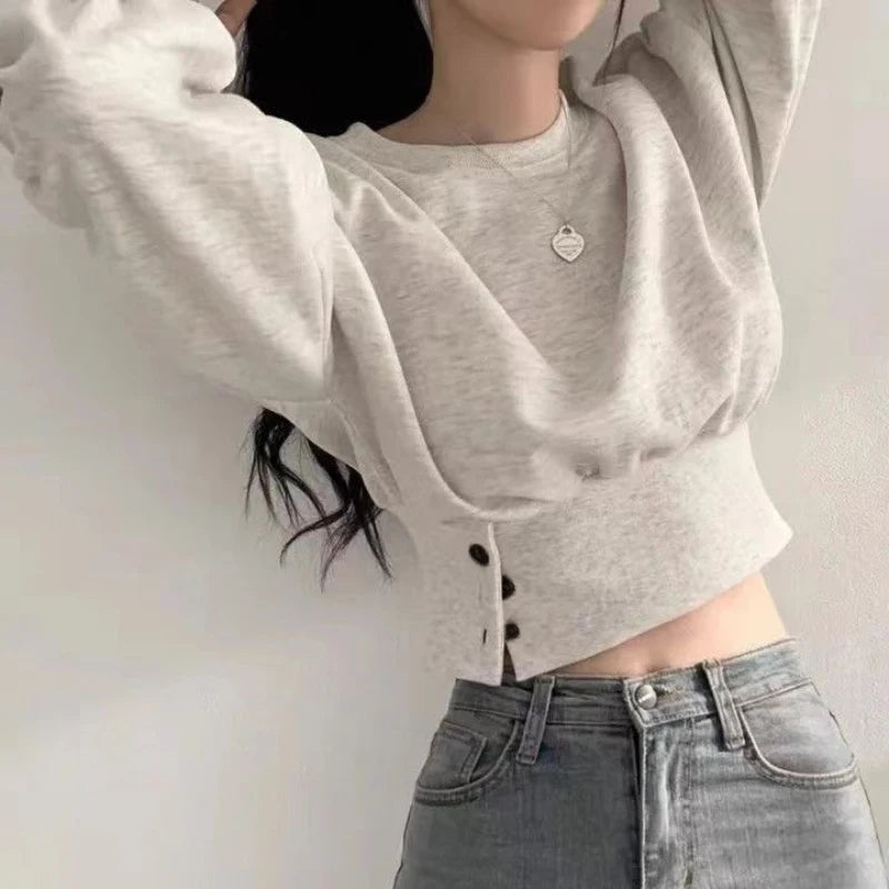 Pull court à manches lanternes pour femme