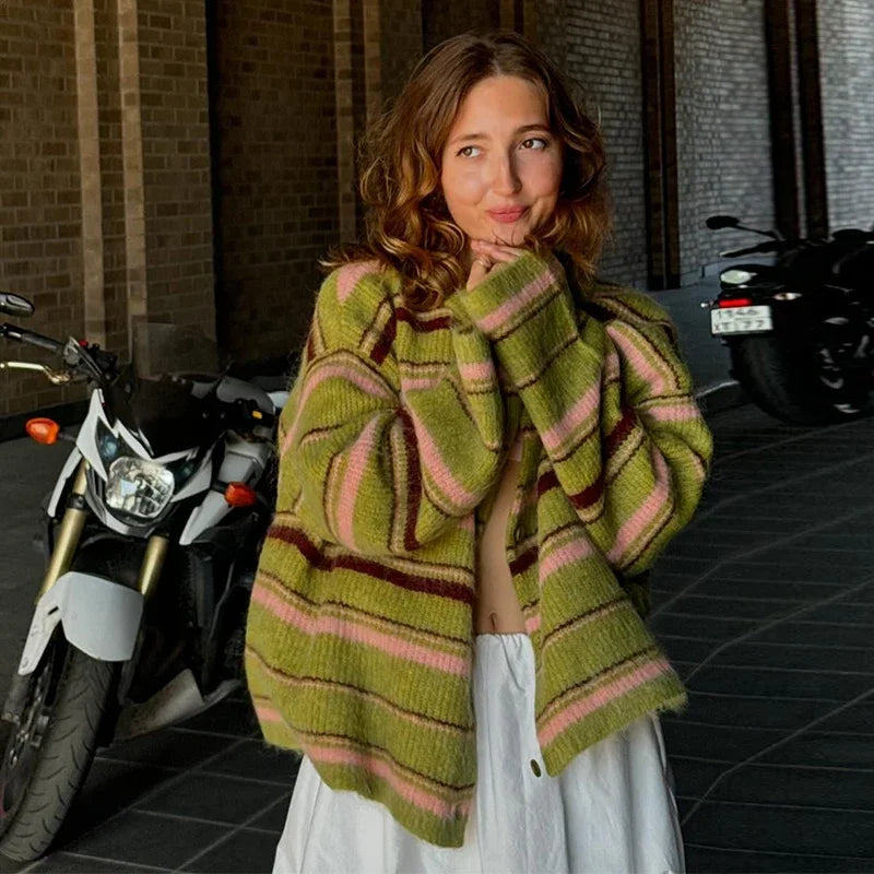 Casual Striped Women's Cardigan 2026 Autumn Loose