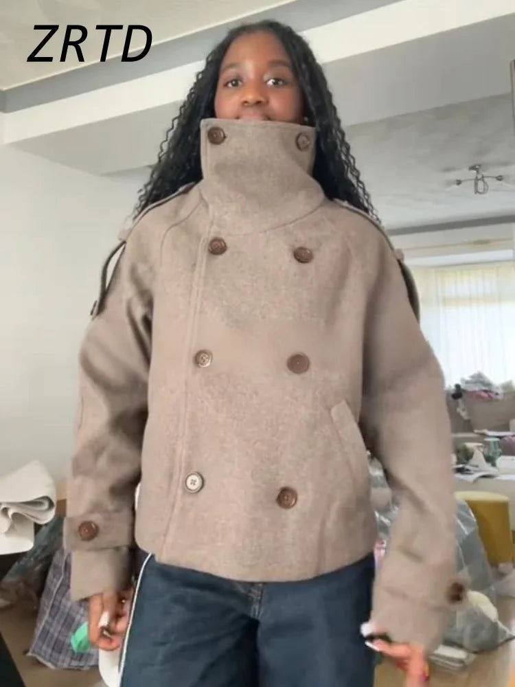 Women's Double Breasted Wool Short Coat