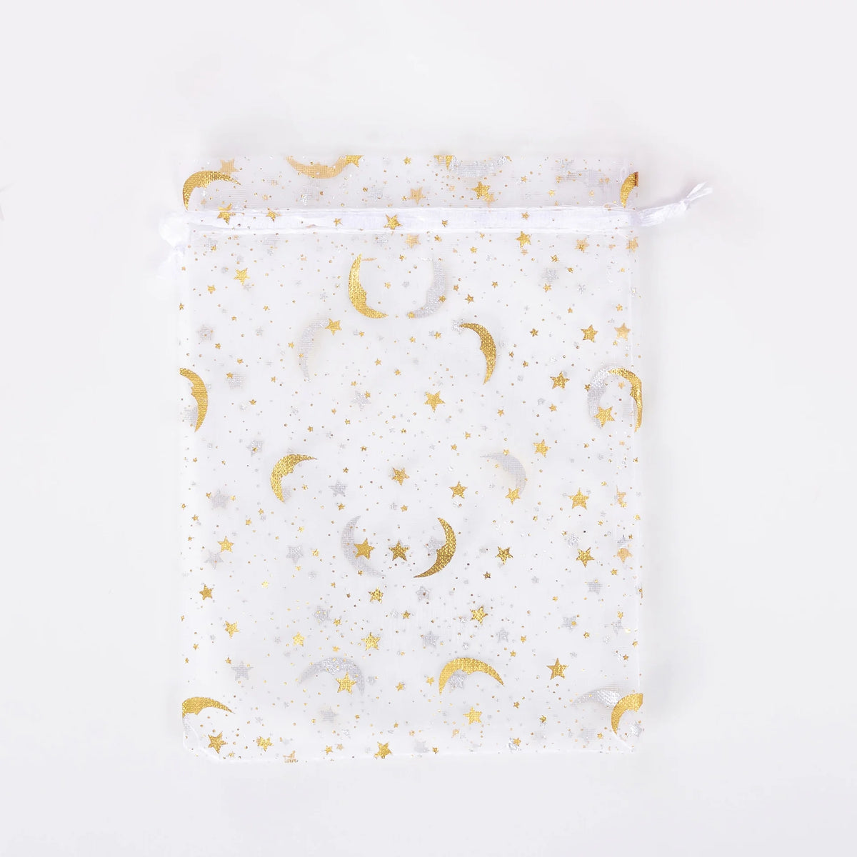 White Moon Stars Drawstring Organza Bags