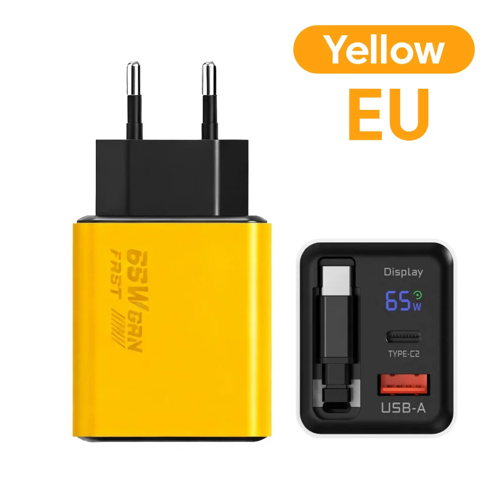65W Digital Display Fast Charger With Retractable