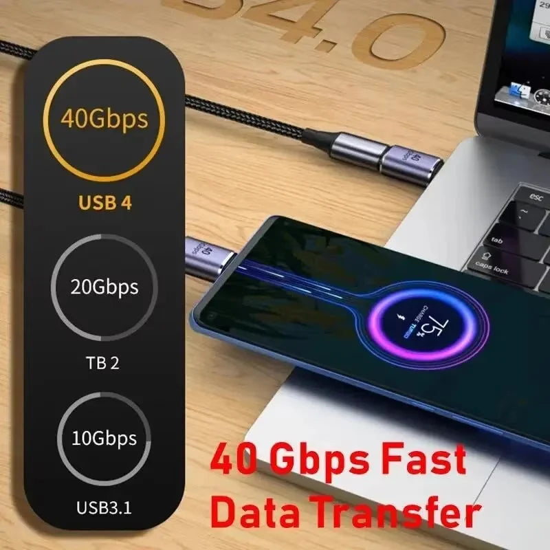 USB4.0 40Gbps OTG Type C 90 Degree Adapter 100W