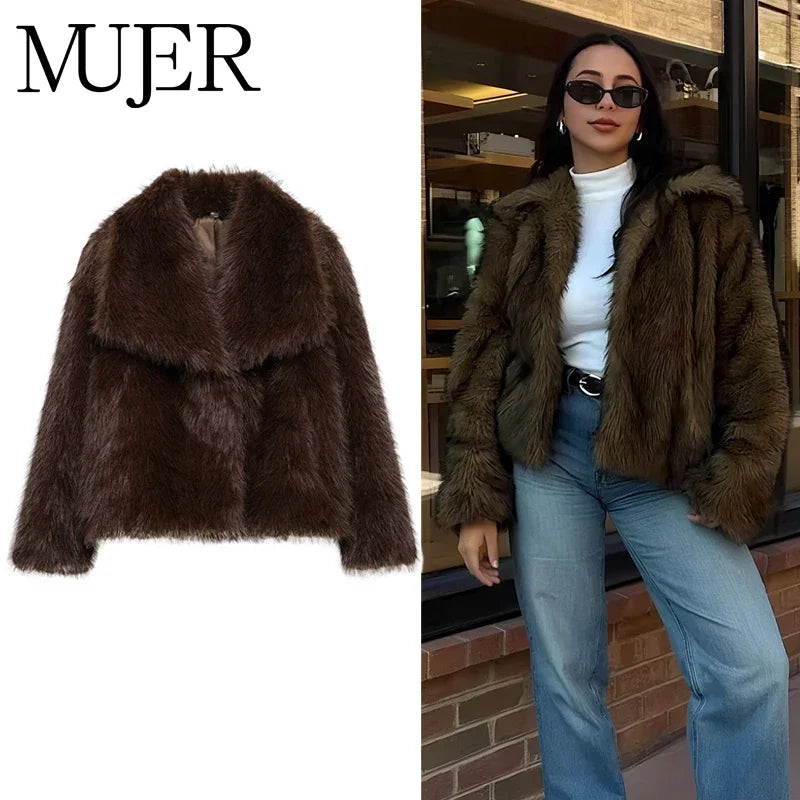 MUJER Faux Fur Hairy Coat Woman Warm Winter Fluffy Coat
