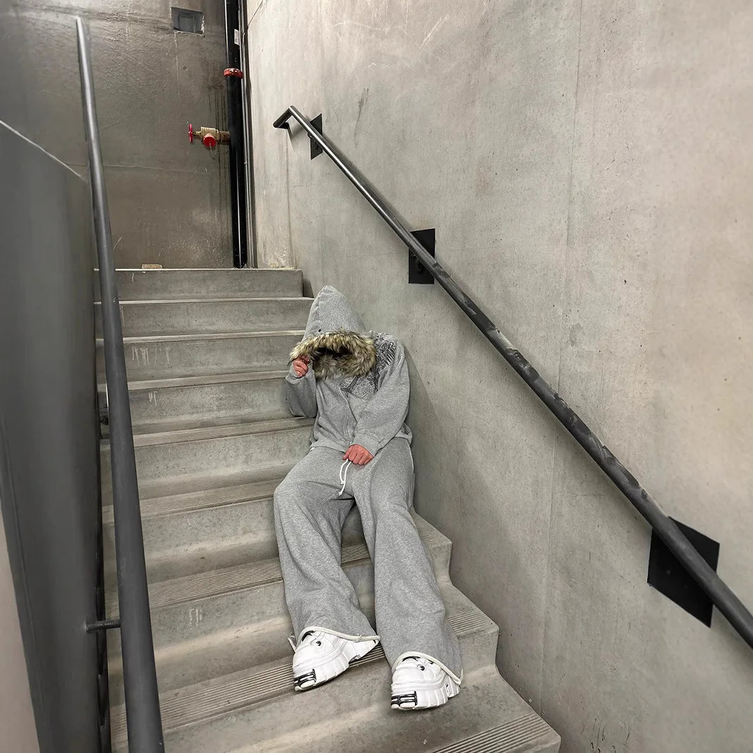 Automne/Hiver Y2k Femme Esthétique Harajuku Faux Col Fourrure Sweats à Capuche Vêtements Graphique Hip Hop Punk Gothique Zippé