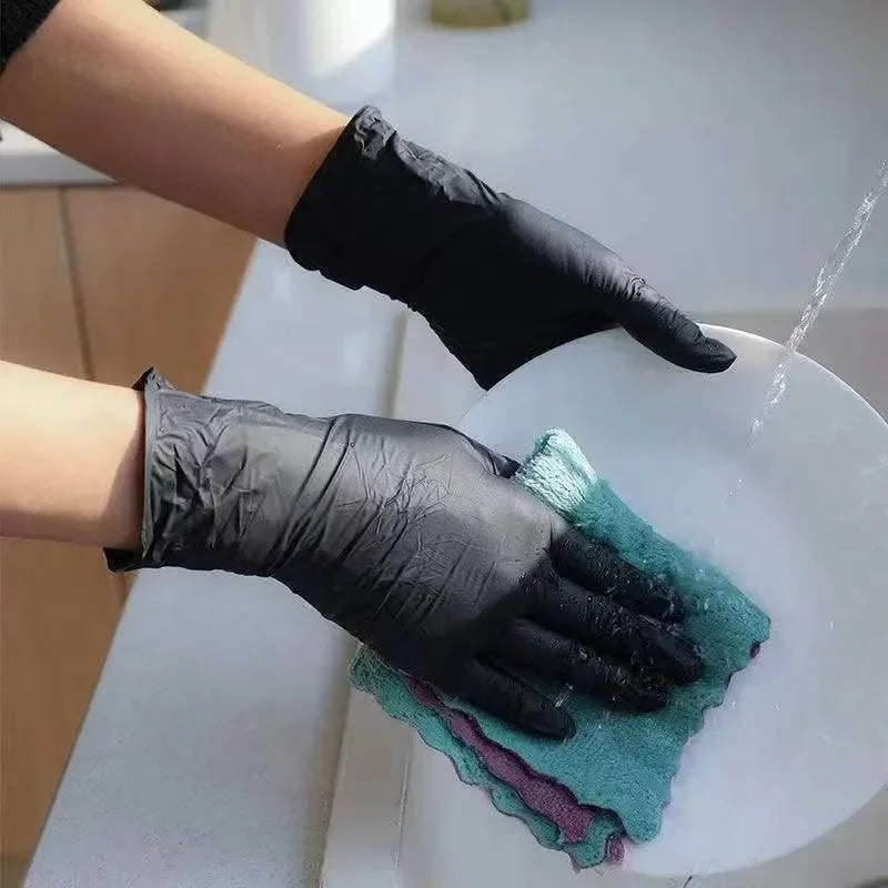 Black Disposable Nitrile Gloves Latex & Powder