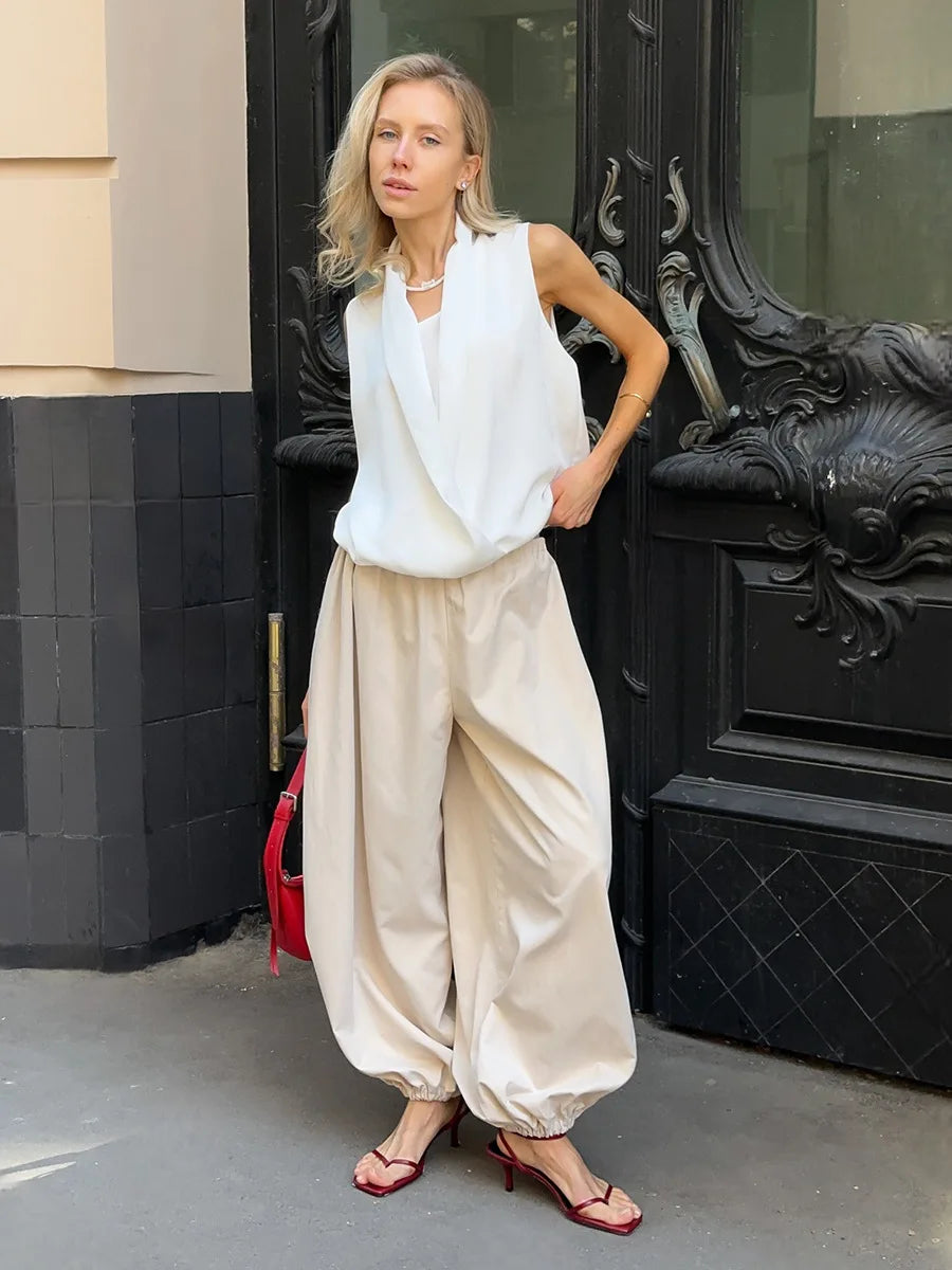 Women's Cotton Wide Leg Casual Trousers