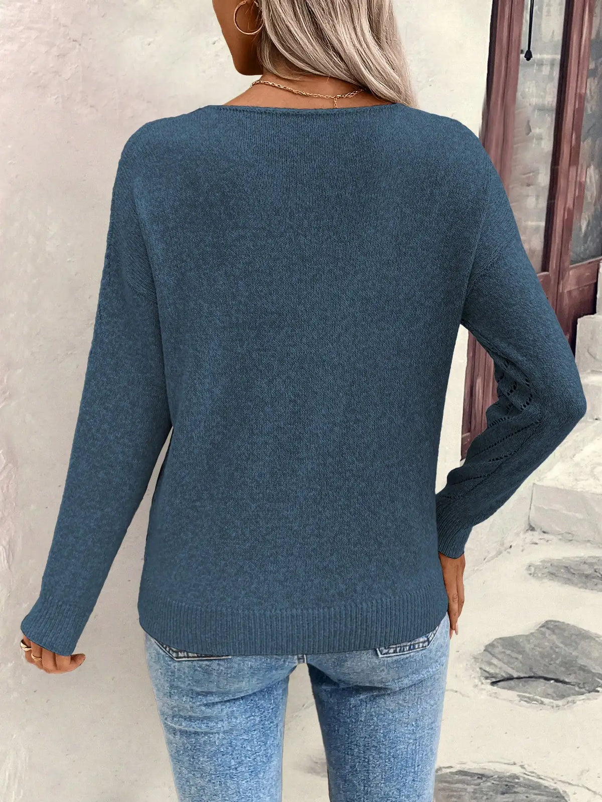 Women's V - Neck Off - Shoulder Knit Sweater
