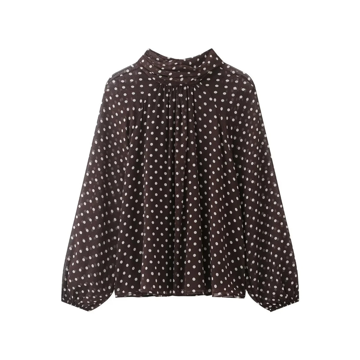 Women's Polka Dot Bow Lace - Up Long Sleeve Blouse