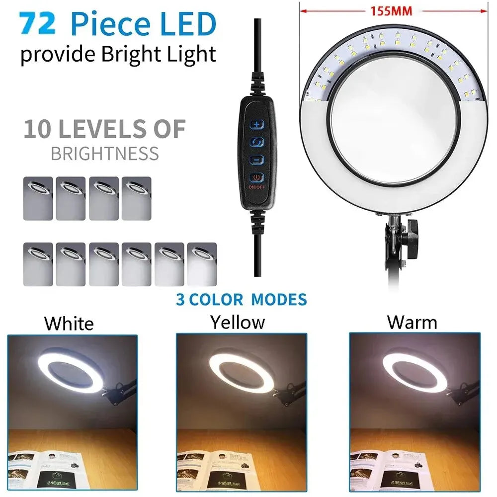 72 LED 8X/10X Nouvelle loupe éclairante USB 3