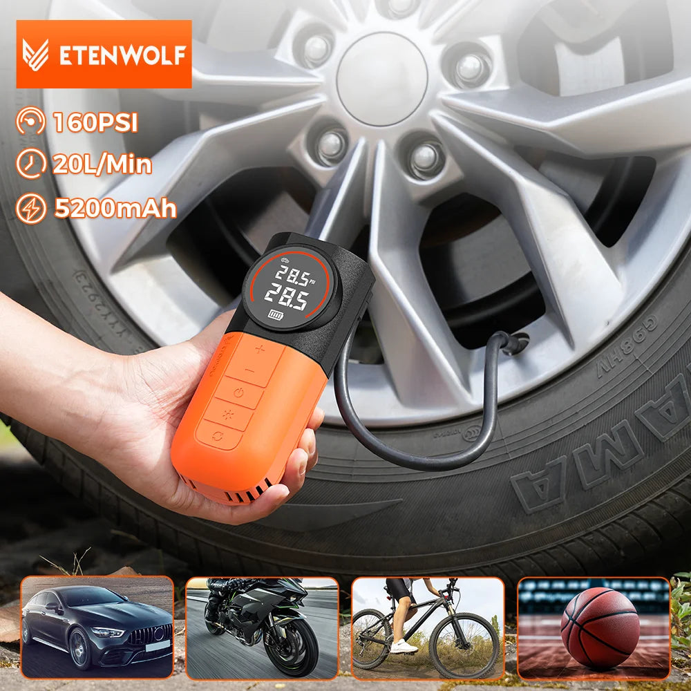 Nouveau gonfleur de pneu portable ETENWOLF 5200 mAh
