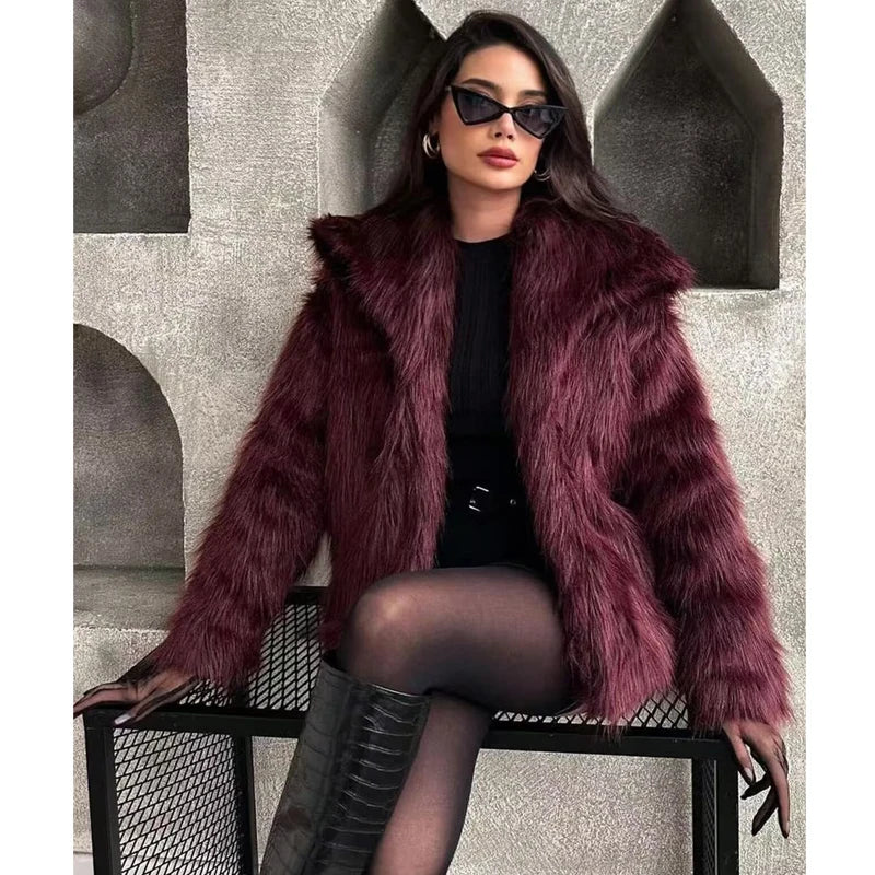 MUJER Faux Fur Hairy Coat Woman Warm Winter Fluffy Coat