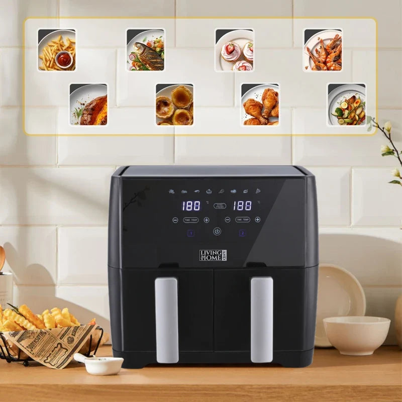 Friteuse à air double panier KOMORE 8L 1700W avec écran tactile, température réglable de 80°C à 200°C, minuterie de 30 min et arrêt automatique