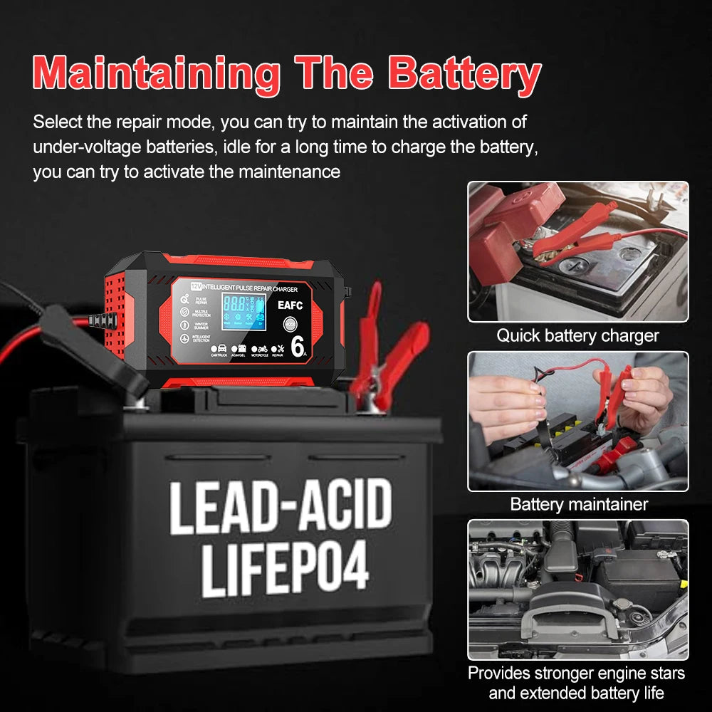 EAFC 12V 6A Large Screen Car Battery Charger