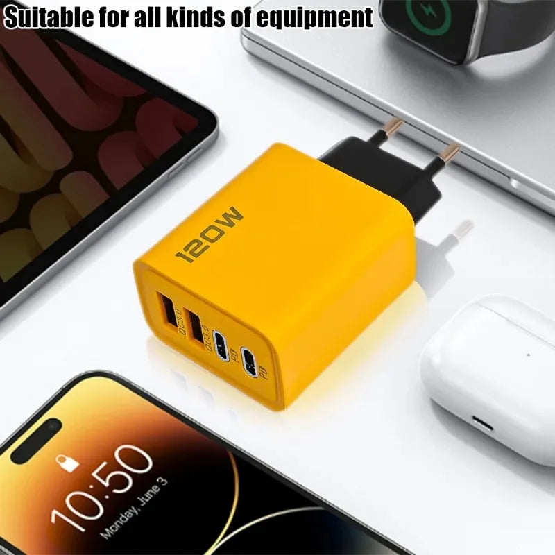 120W Fast Charging 4 Ports Mobile Phone Charger QC3.0