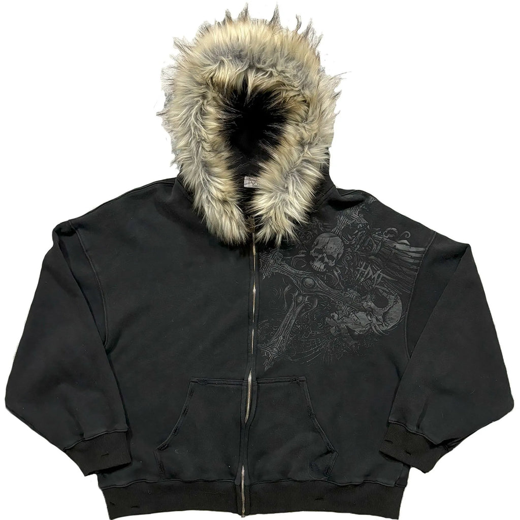 Automne/Hiver Y2k Femme Esthétique Harajuku Faux Col Fourrure Sweats à Capuche Vêtements Graphique Hip Hop Punk Gothique Zippé