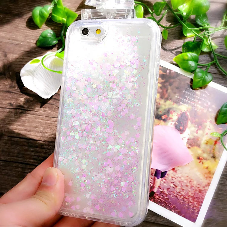 Coque de téléphone à paillettes étoiles cœur d'amour pour iPhone 15