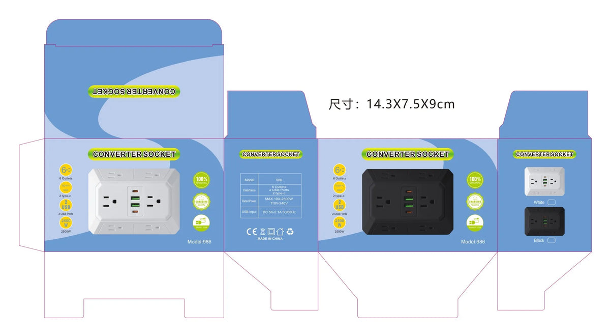 US Multi Socket Wall Socket with 6 AC Outlets 4
