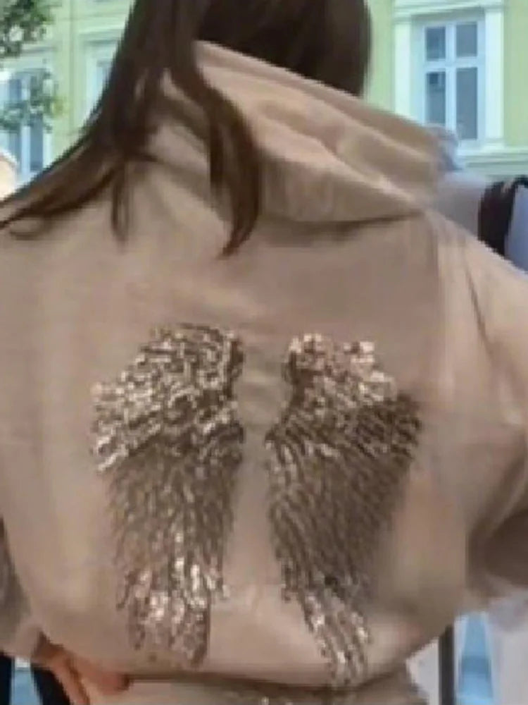 Women's Sequin Angel Wings Hooded Jacket Y2K