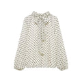 Women's Polka Dot Bow Lace - Up Long Sleeve Blouse