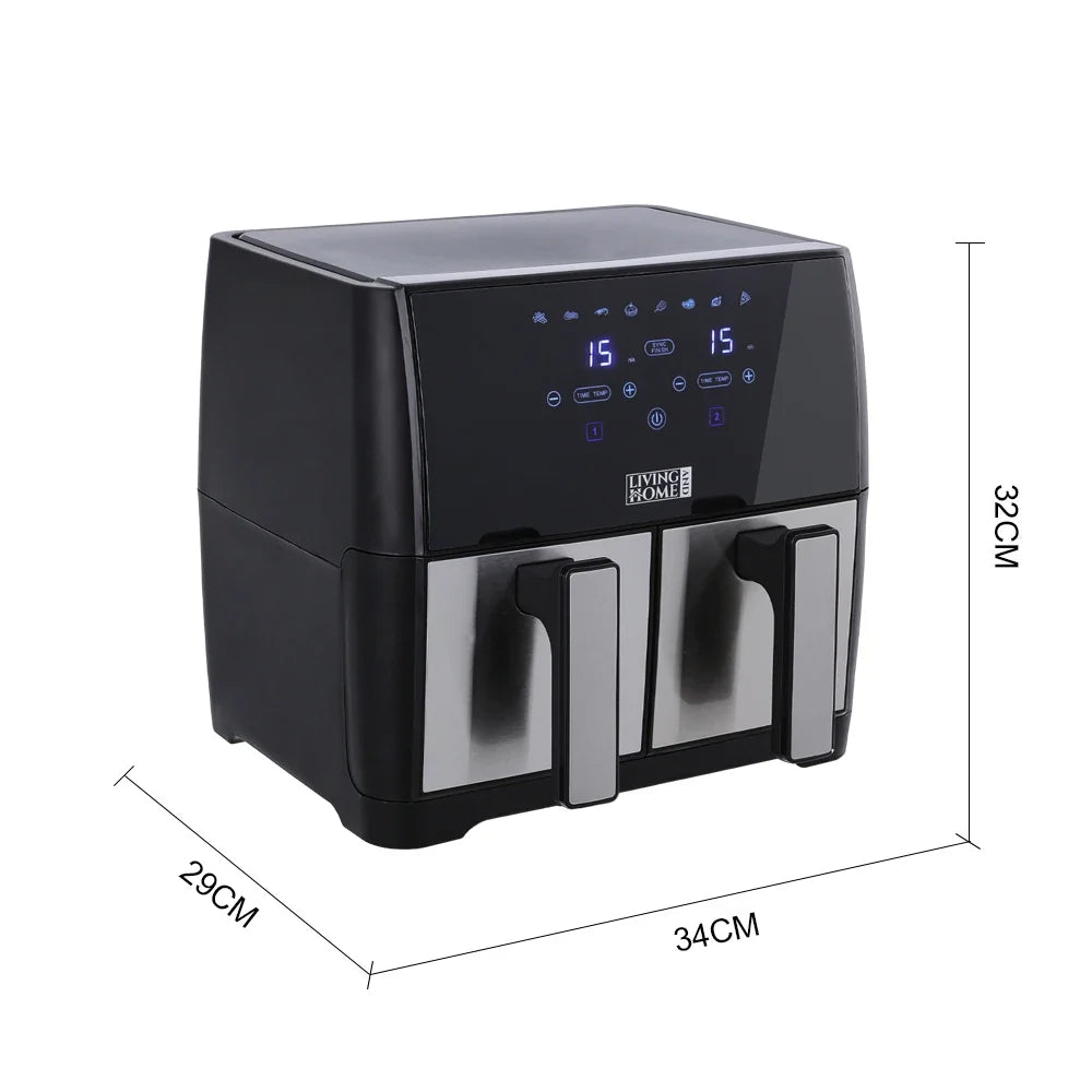 Friteuse à air double panier KOMORE 8L 1700W avec écran tactile, température réglable de 80°C à 200°C, minuterie de 30 min et arrêt automatique
