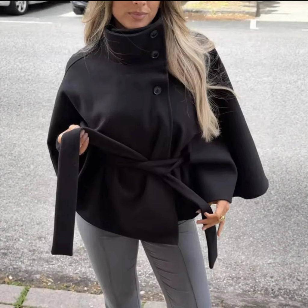 Elegant Women's Woolen Coat Zipper Long Sleeve Blazer