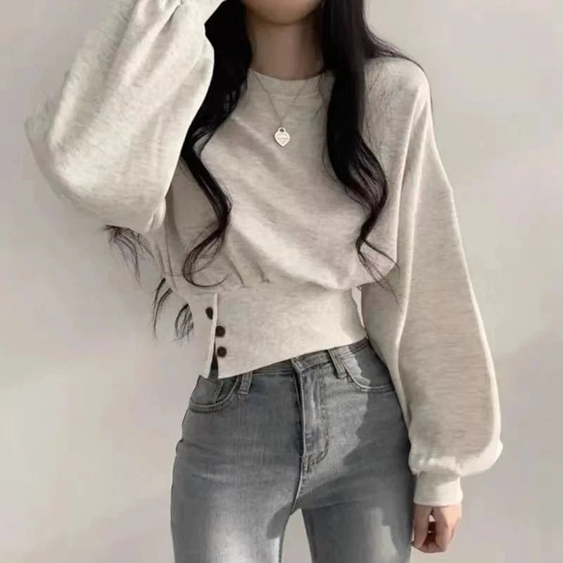 Pull court à manches lanternes pour femme