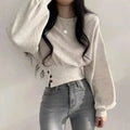 Pull court à manches lanternes pour femme