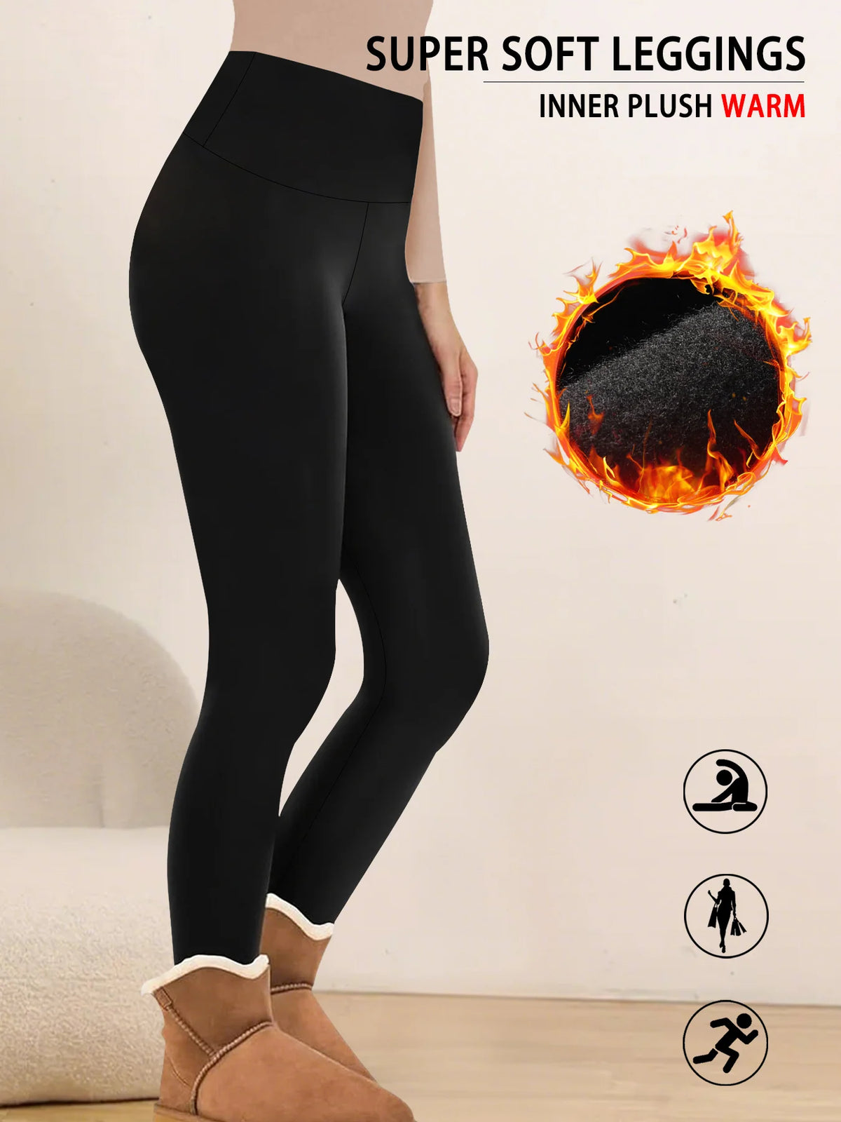 Womens Thermal Fleece Lined High Waisted Leggings.