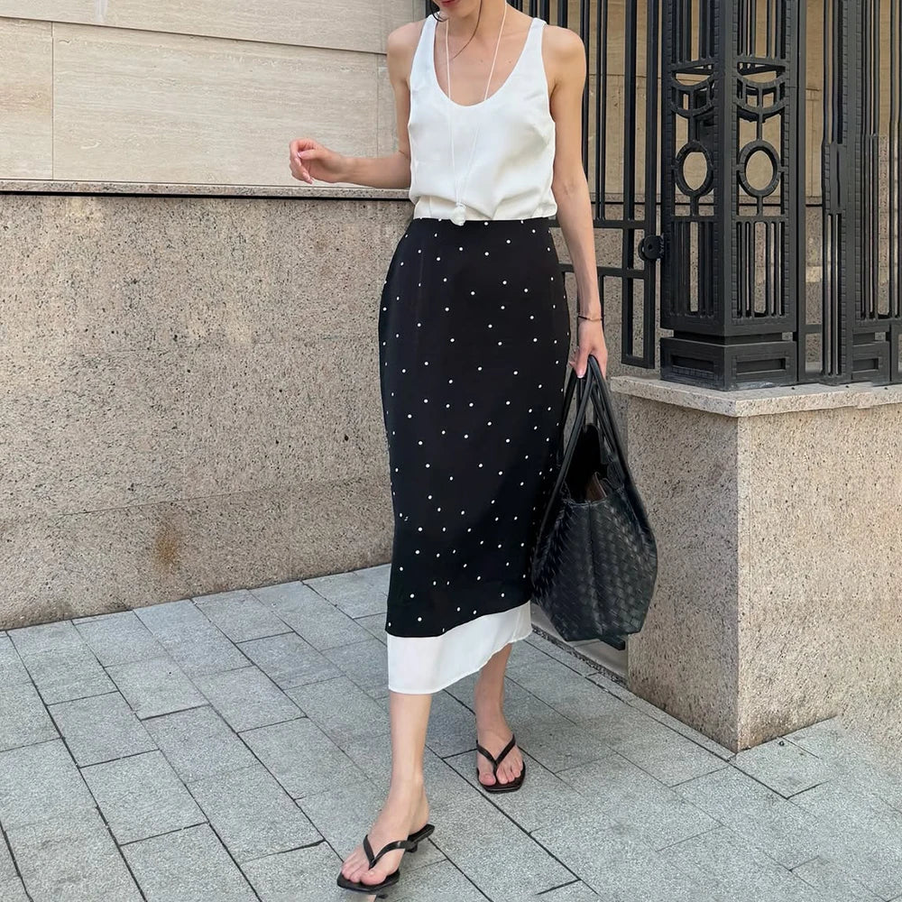 Talenza Women's Elegant Polka Dot Maxi Skirt Summer