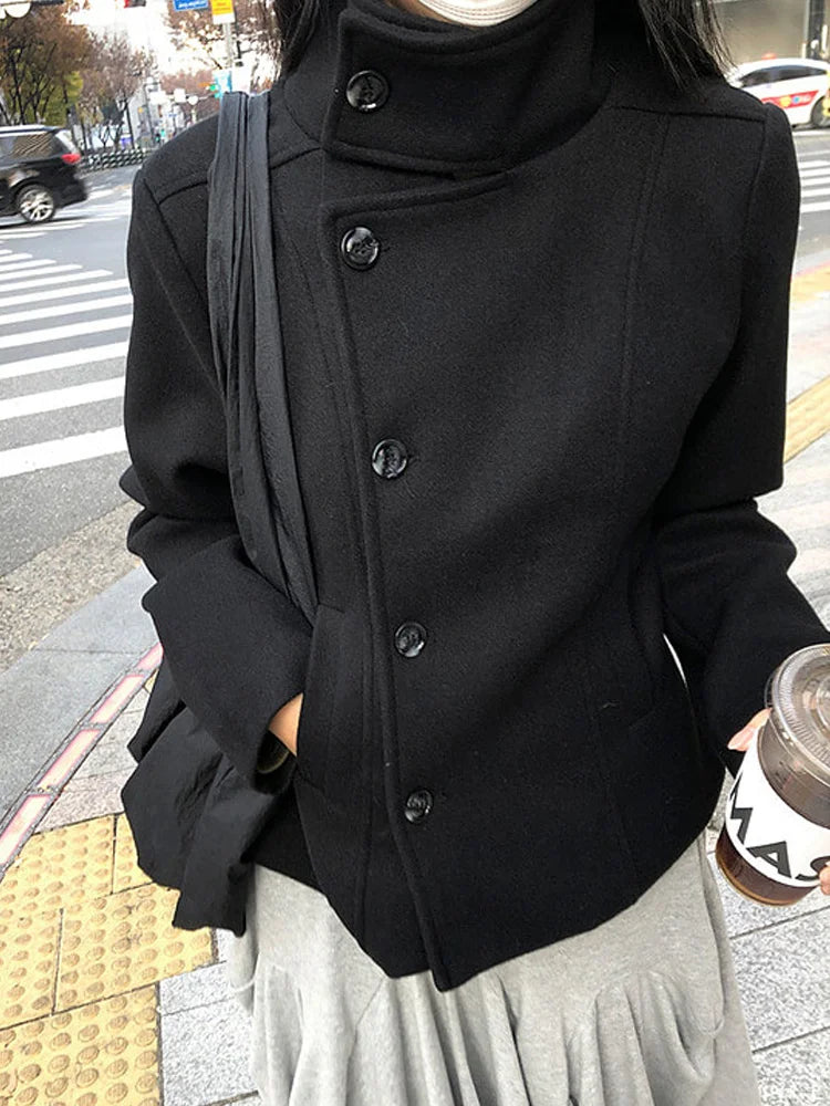 Manteau slim rétro à col montant pour femme
