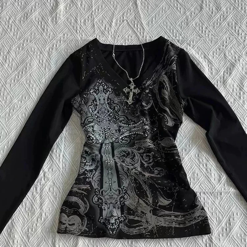 T-shirt court punk vintage Y2K pour femme