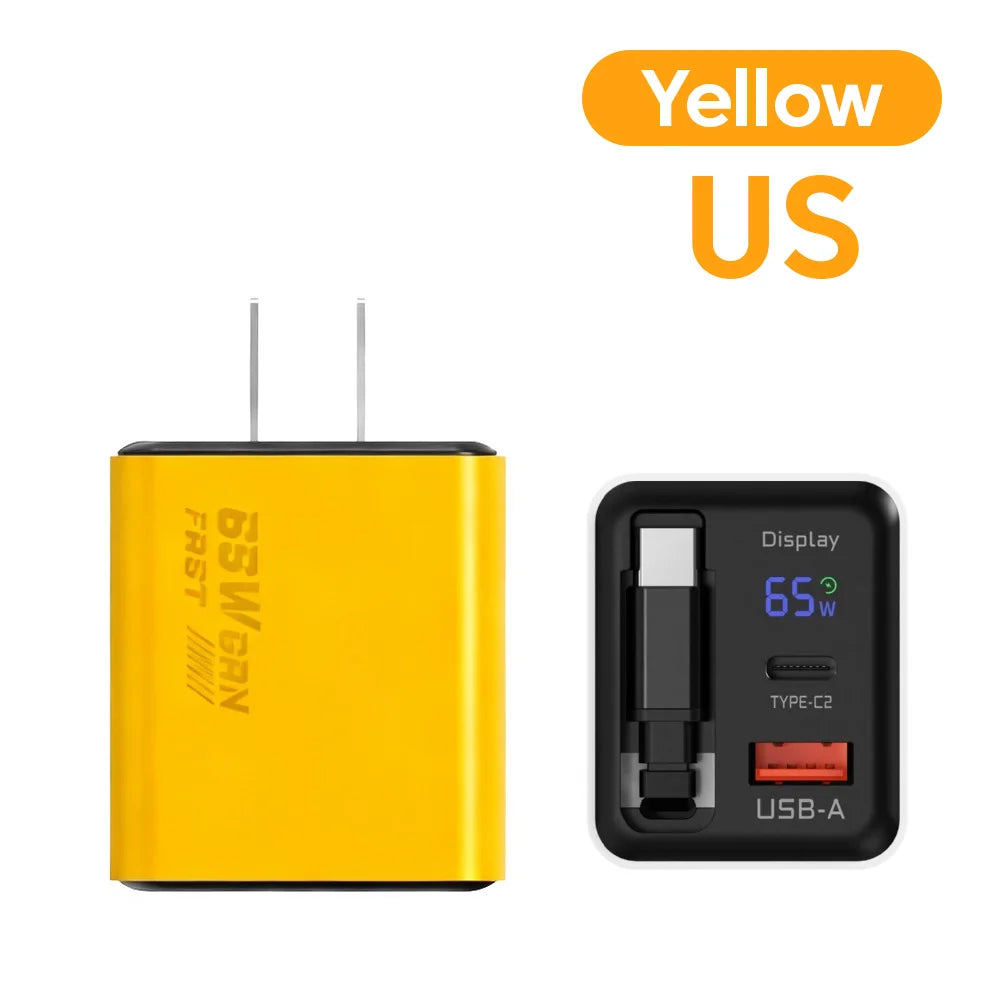 65W Digital Display Fast Charger With Retractable