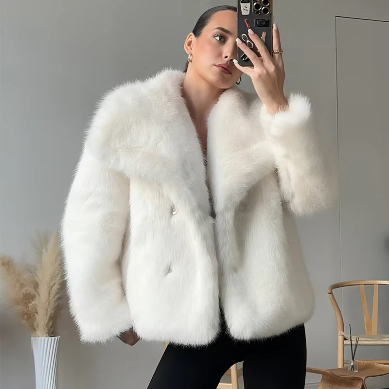 MUJER Faux Fur Hairy Coat Woman Warm Winter Fluffy Coat