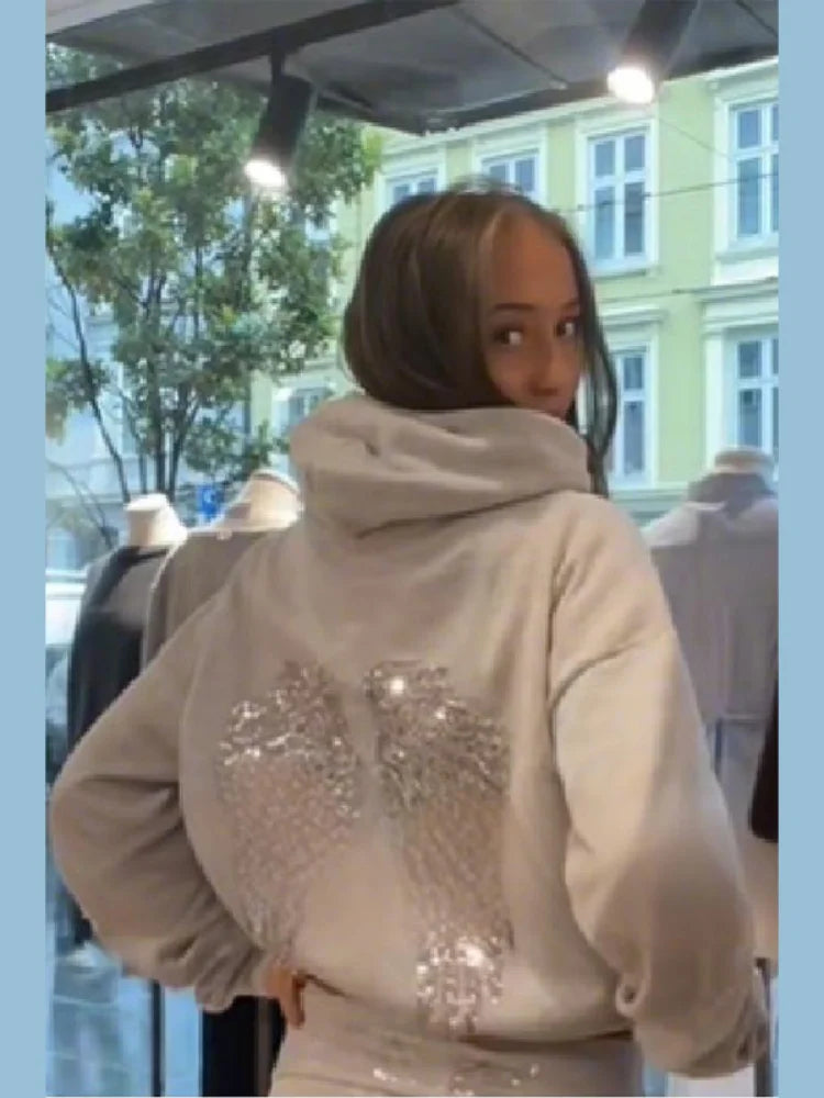 Women's Sequin Angel Wings Hooded Jacket Y2K