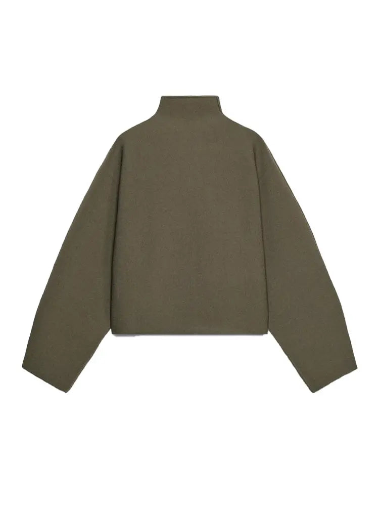 Vintage Stand Collar Women's Cropped Jacket Zipper