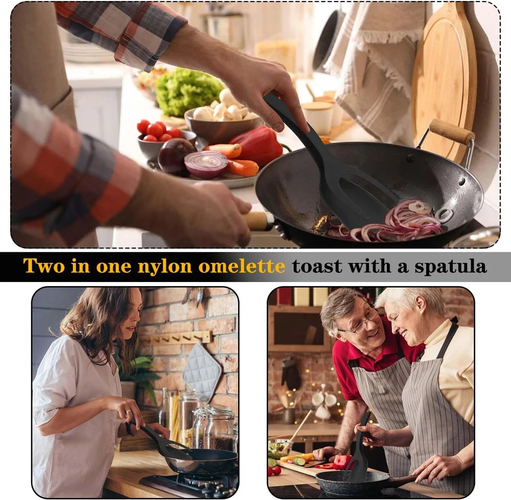 New 2 in 1 Grip Flip Spatula Tongs Egg Flipper