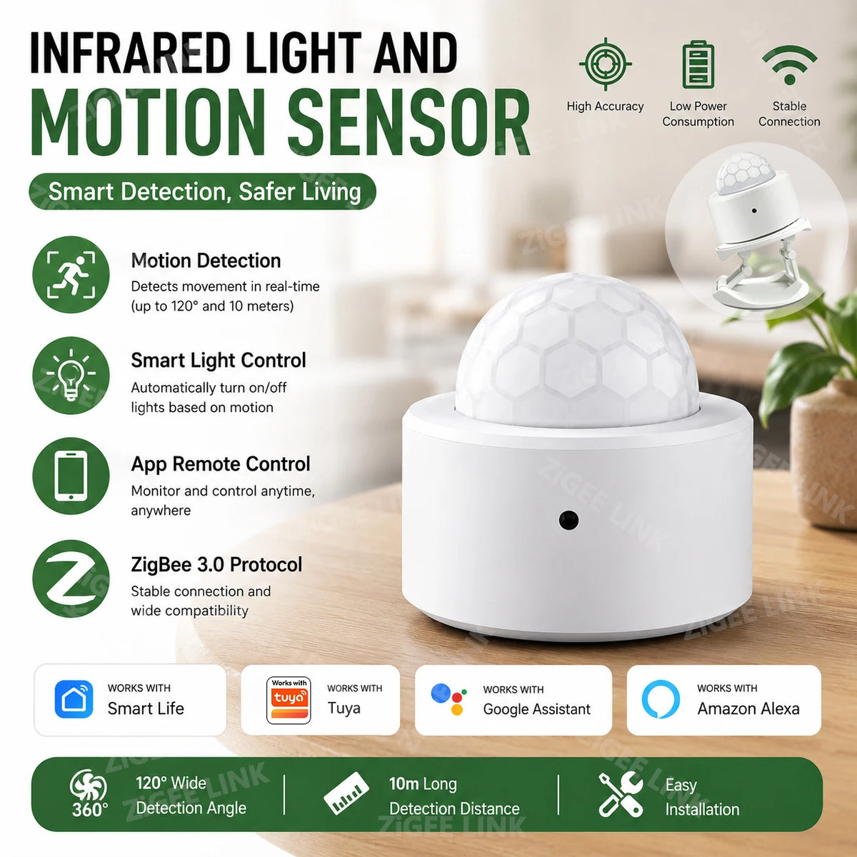 Zigbee3.0 Mini PIR Human Motion Sensor Wireless