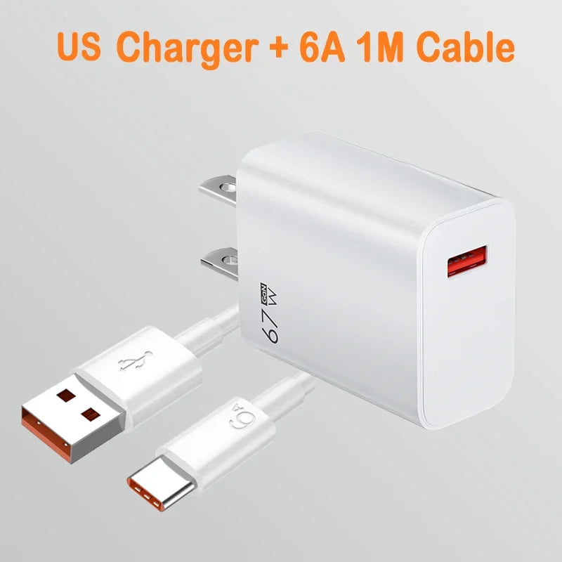 6A USB C Charging Cable with 67W Charger Wall