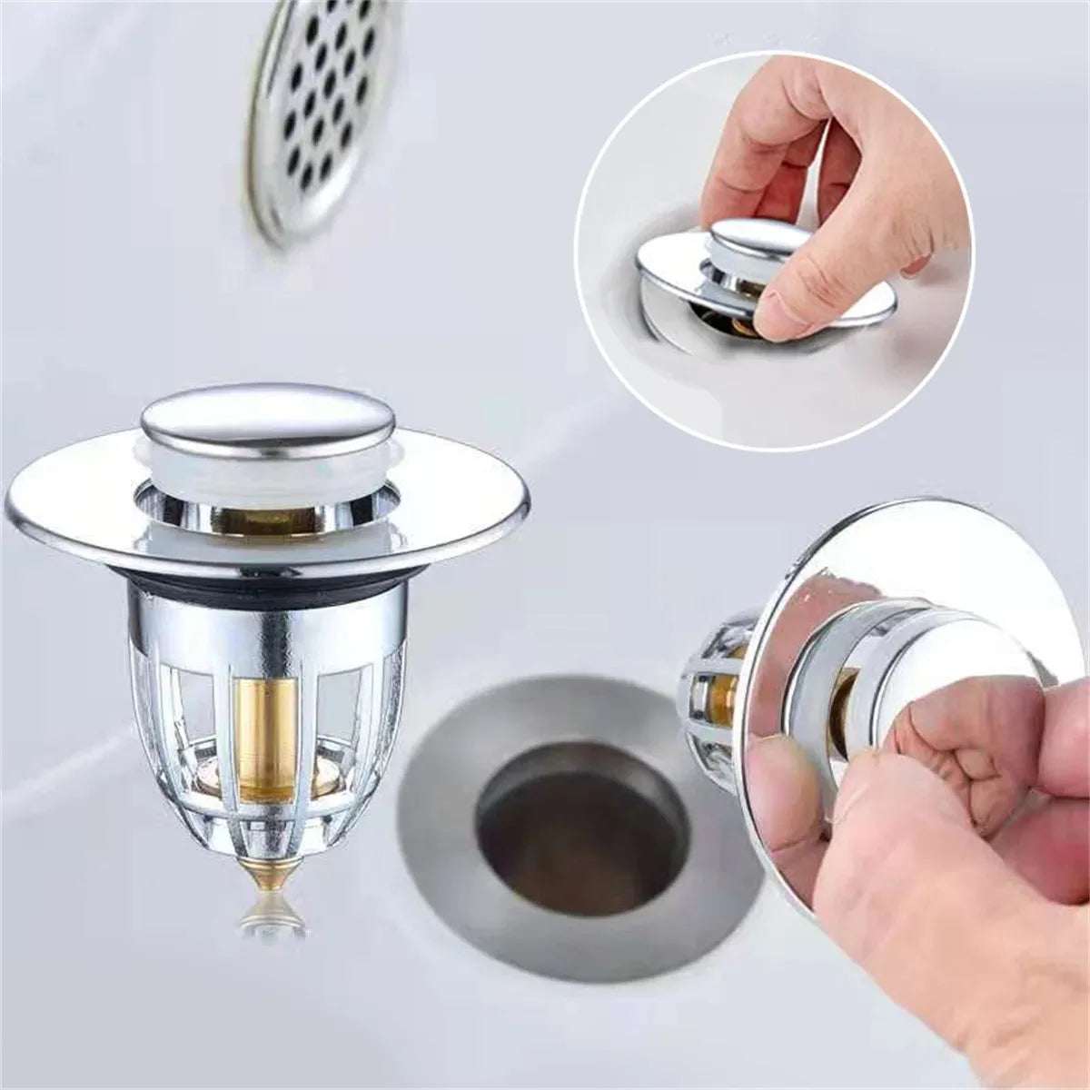 Universal Rebound Drain Plug Filter Basin Pop - up