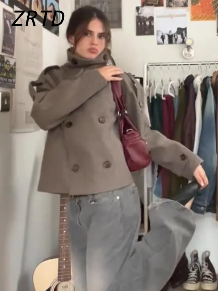 Women's Double Breasted Wool Short Coat