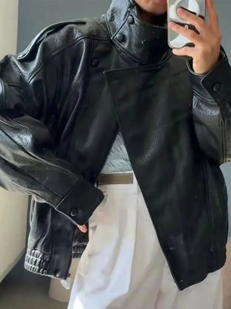 Women's Faux Leather Zip Jacket Streetwear Coat
