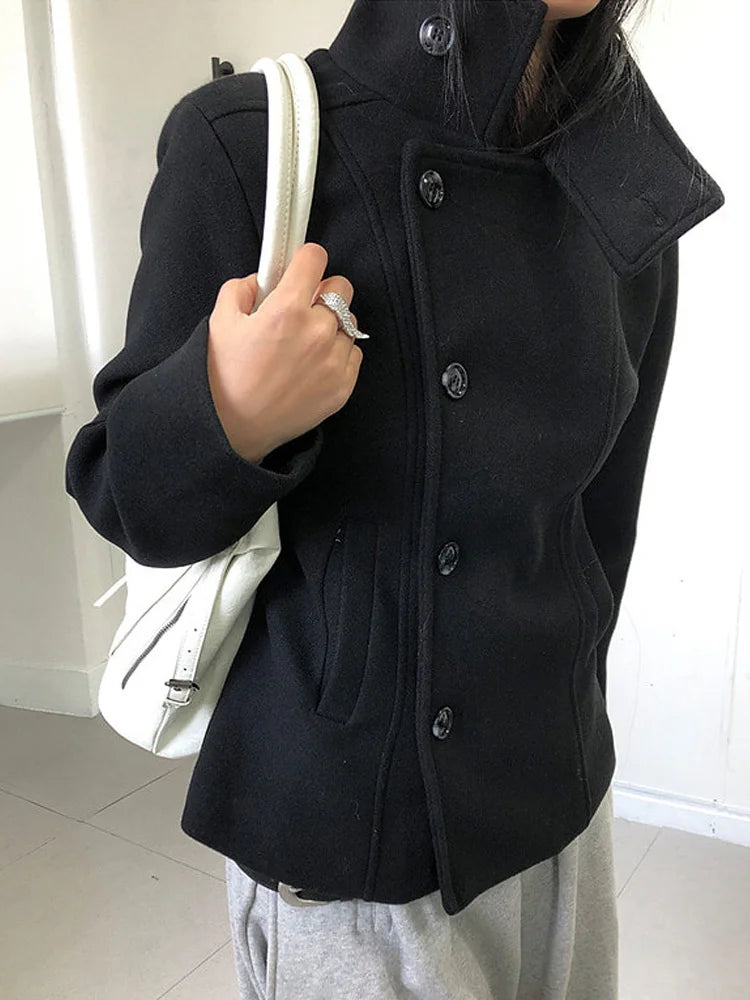 Manteau slim rétro à col montant pour femme