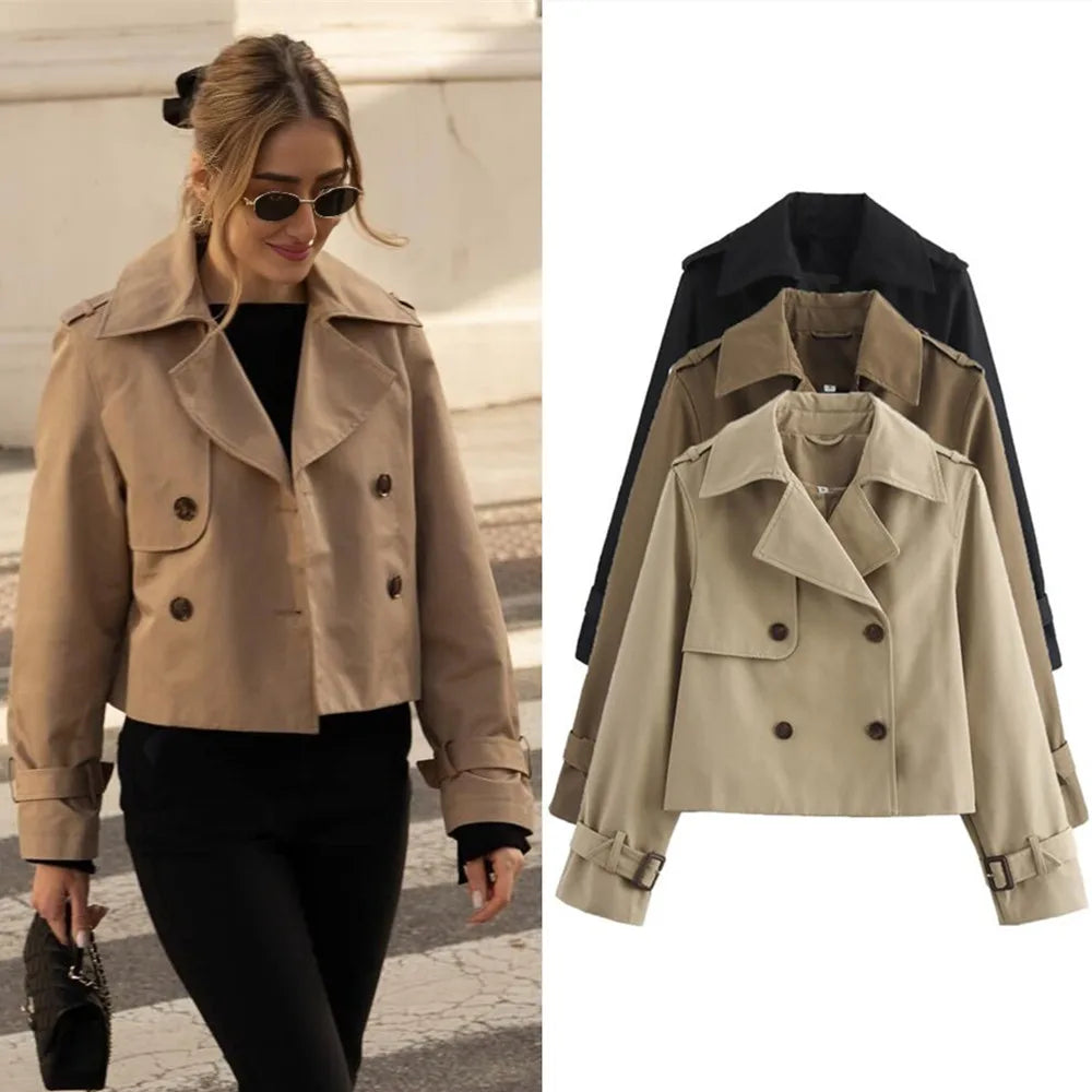 Women's Vintage Cropped Double Breasted Trench